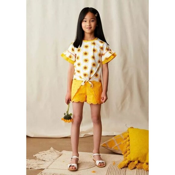 Matilda Jane Enchanted Garden Ramona Yellow Tulip Front Embroidered Shorts 10 NW - Picture 2 of 7